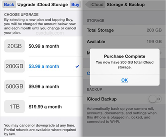 Mettre à niveau le stockage iCloud