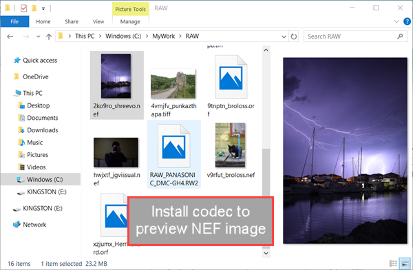 Afficher des images RAW sous Windows 10 avec codec pour un appareil photo spécifique