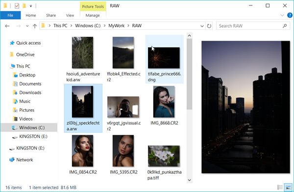 Afficher les fichiers RAW avec Microsoft Camera Codec Pack sous Windows 10