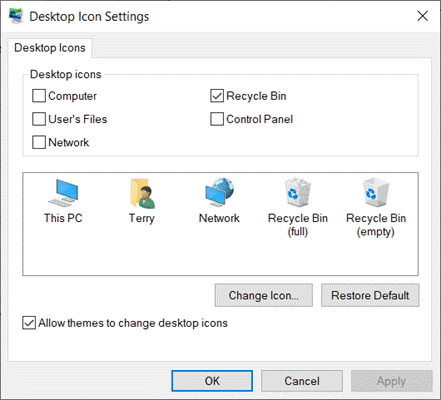 Fix Desktop Icons Missing in Windows 10 Settings