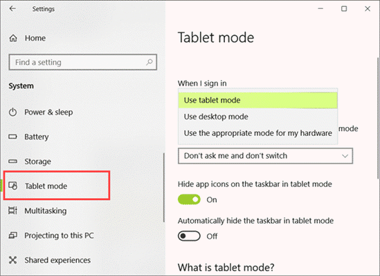 Disable Tablet Mode to Fix Desktop Icons Missing in Windows 10