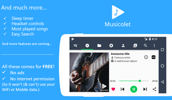 Musicolet, Mejores reproductores de audio para Android.