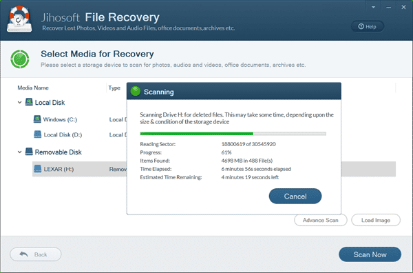 Scan the SD card for lost files