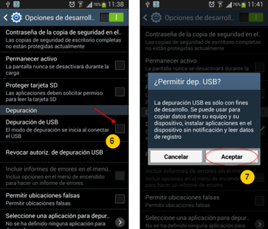 Pasos para habilitar la depuración USB en Android 4.2 – 4.3