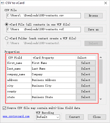 Convert CSV to vCard in Windows