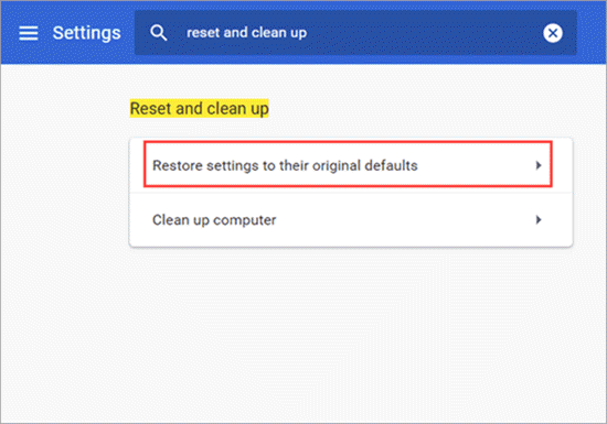 Reset Chrome to Default Settings