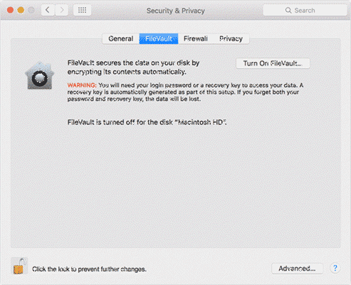 Turn off FileVault