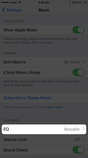 Desactivar la EQ de la app de Música