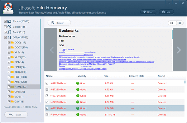 Preview and Recover Chrome history files.