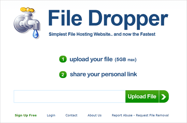 File Dropper is another free file sharing site for downloading big files up to 5GB.