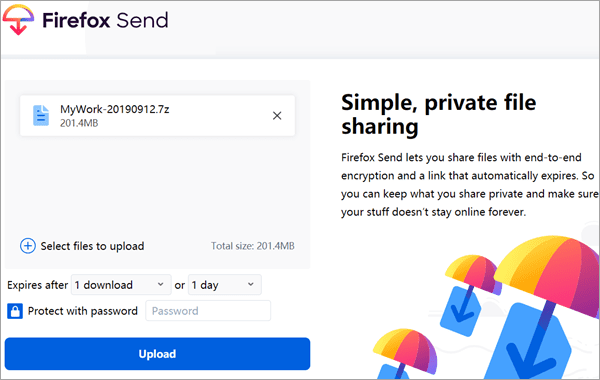 FireFox Send is undoubtedly the best fire sharing site. 