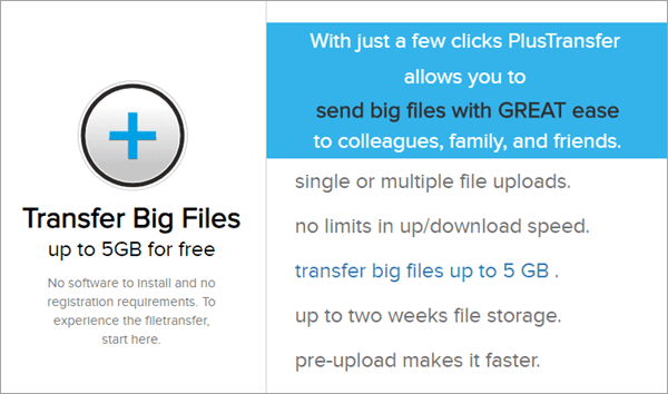 There are ads in this file transfer site, but in exchange, it offers up to 5GB for free