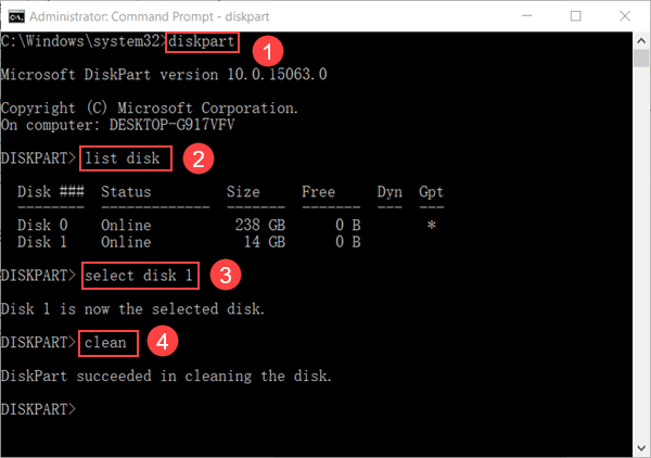 diskpart clean disk access denied