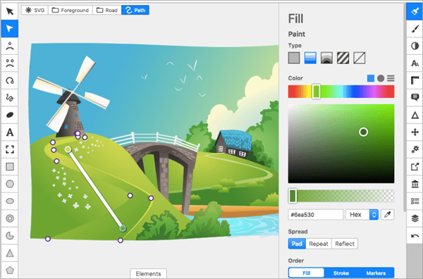 BoxySVG is a browser-based vector software for editing scalable vector graphics