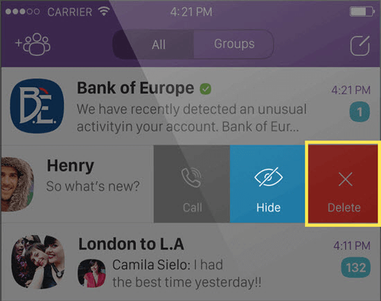 Comment supprimer des chats complets Viber sur iPhone?