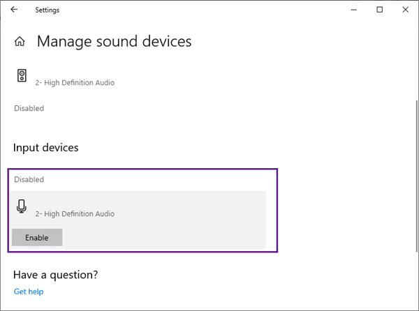 Enable Headphone in Windows 10 Audio Settings