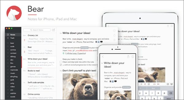 Bear est une application simple qui vous permet de garder des notes et des tâches au même endroit.