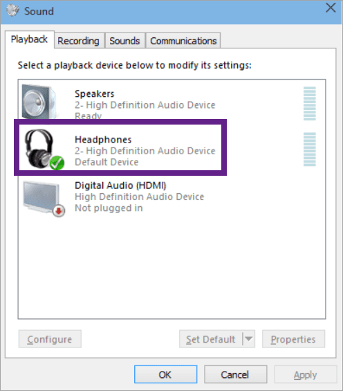 Set Headphone as Default Device