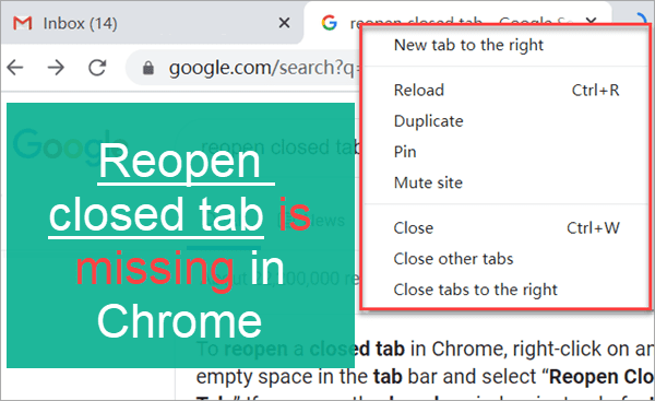 Reopen Closed Tab Missing